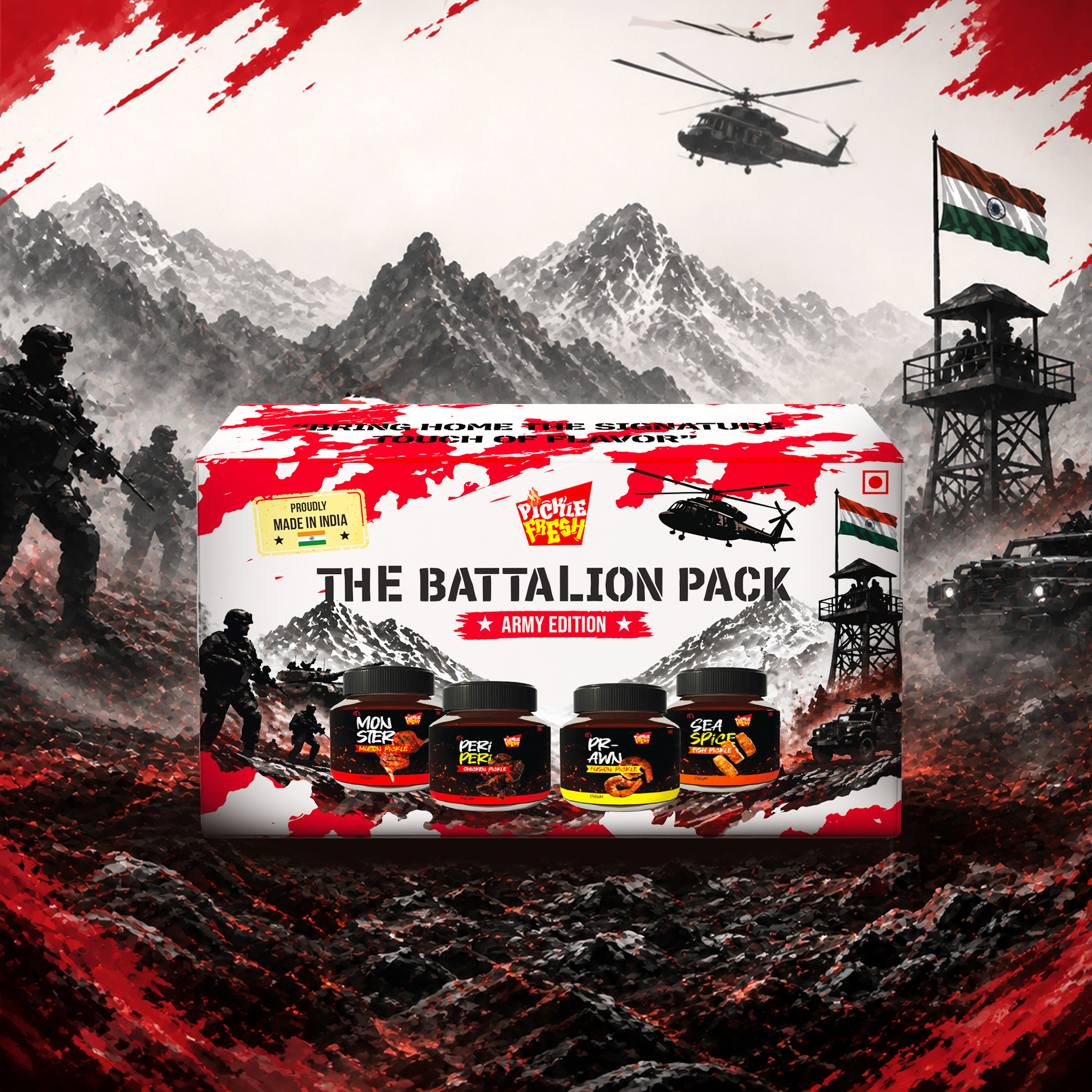 Combo of Chicken,Fish,Prawn,Mutton non veg pickle - Army edition