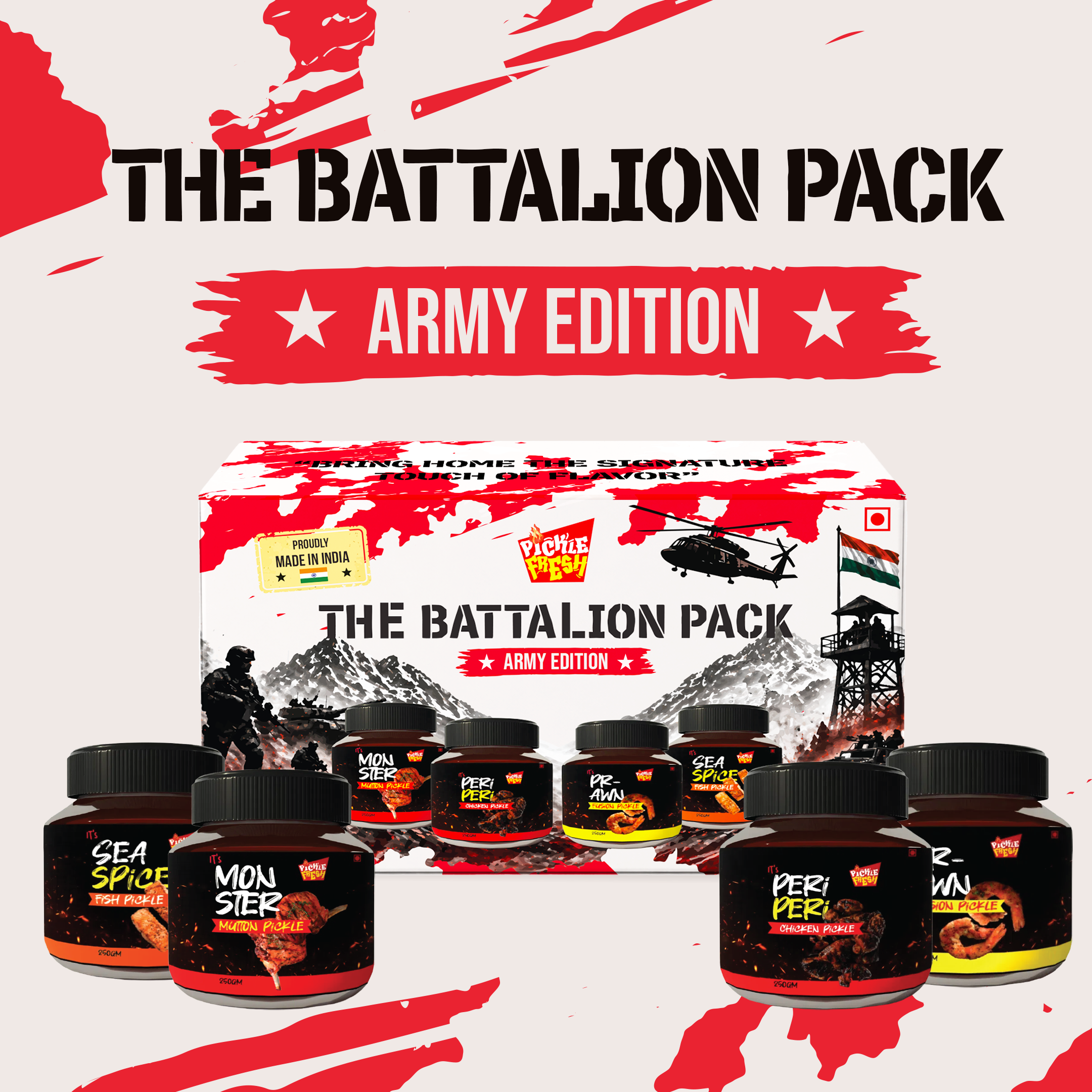 Combo of Chicken,Fish,Prawn,Mutton non veg pickle - Army edition