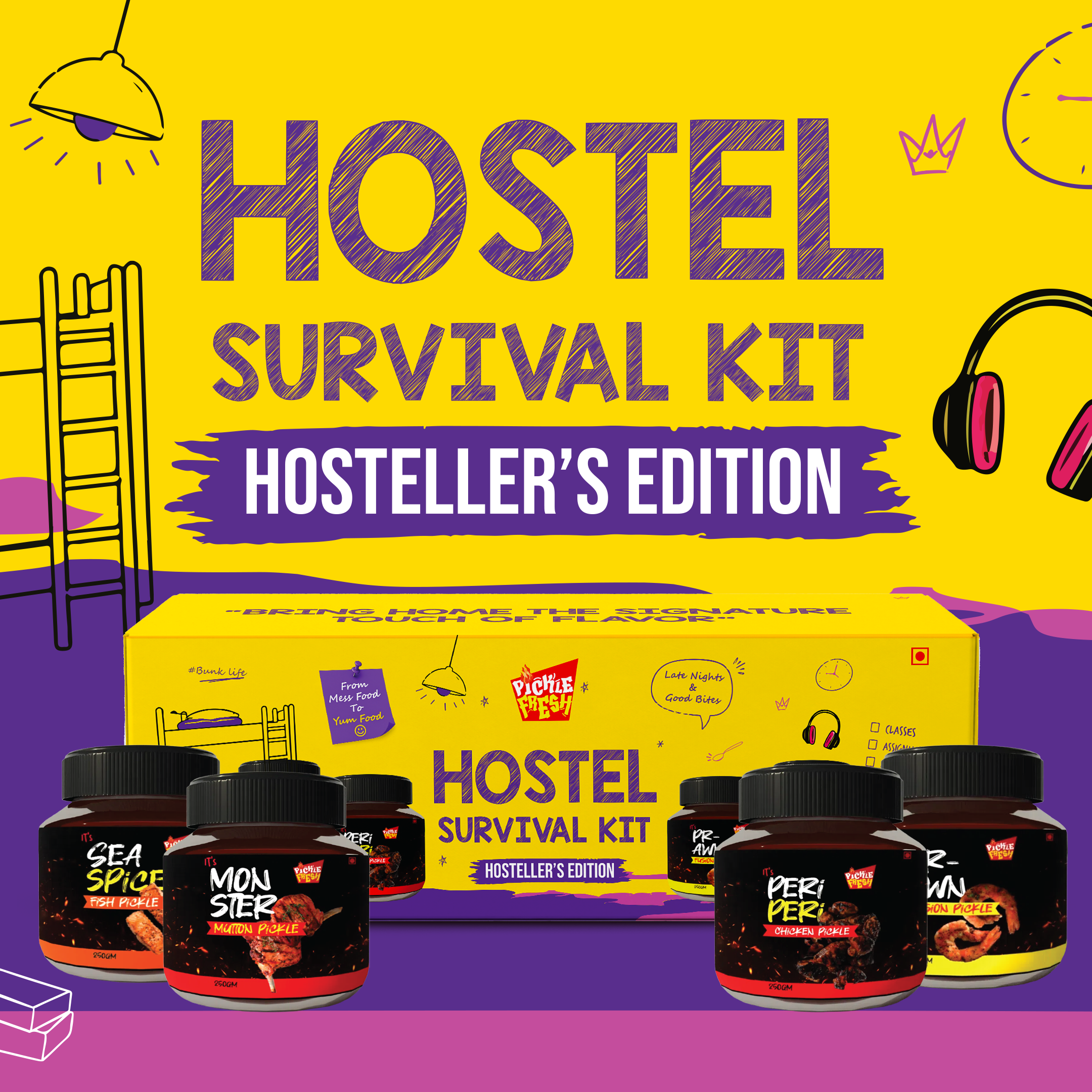 Combo of Chicken,Fish,Prawn,Mutton non veg pickle - Hostel Survival Kit