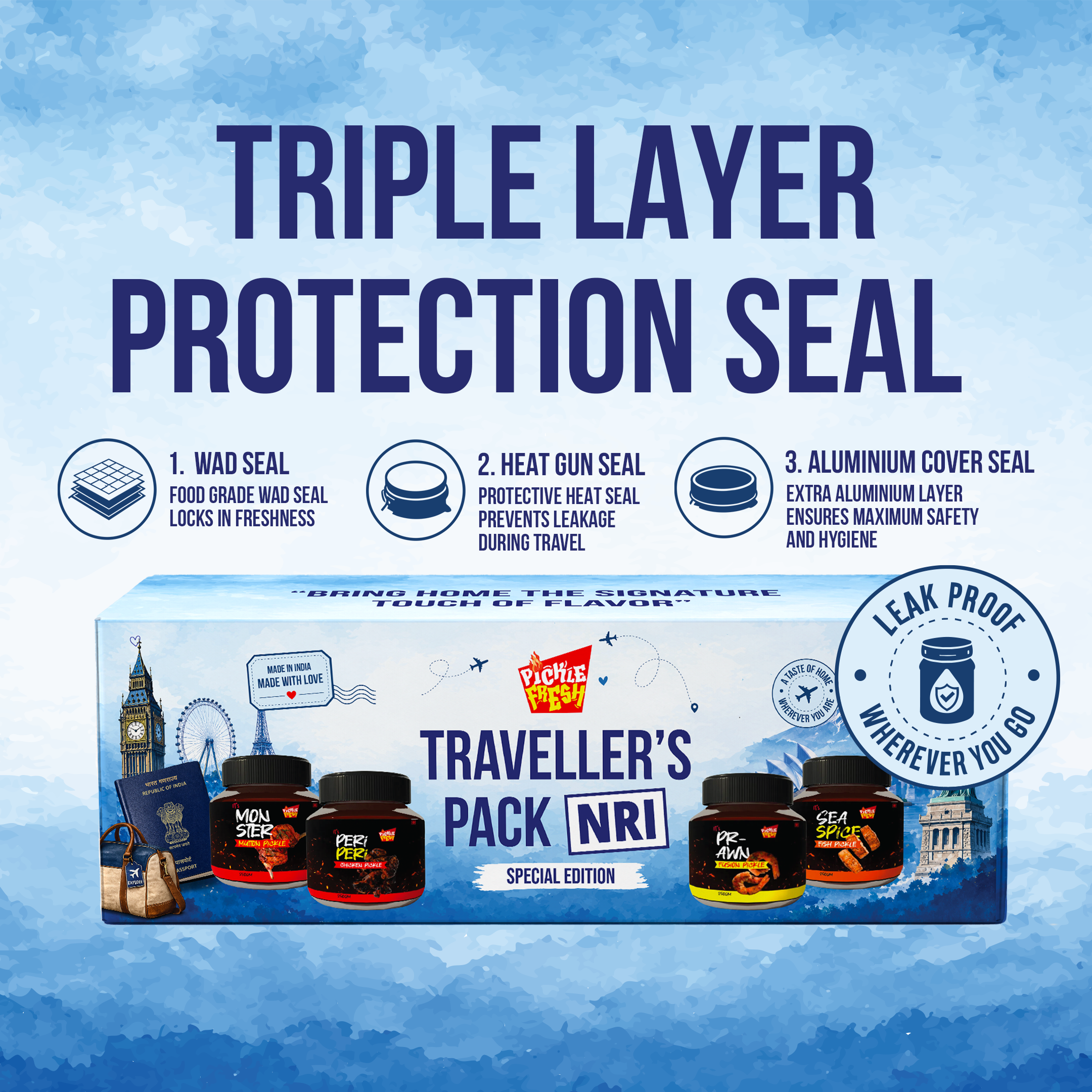 Combo of Chicken,Fish,Prawn,Mutton non veg pickle - Traveller's Pack