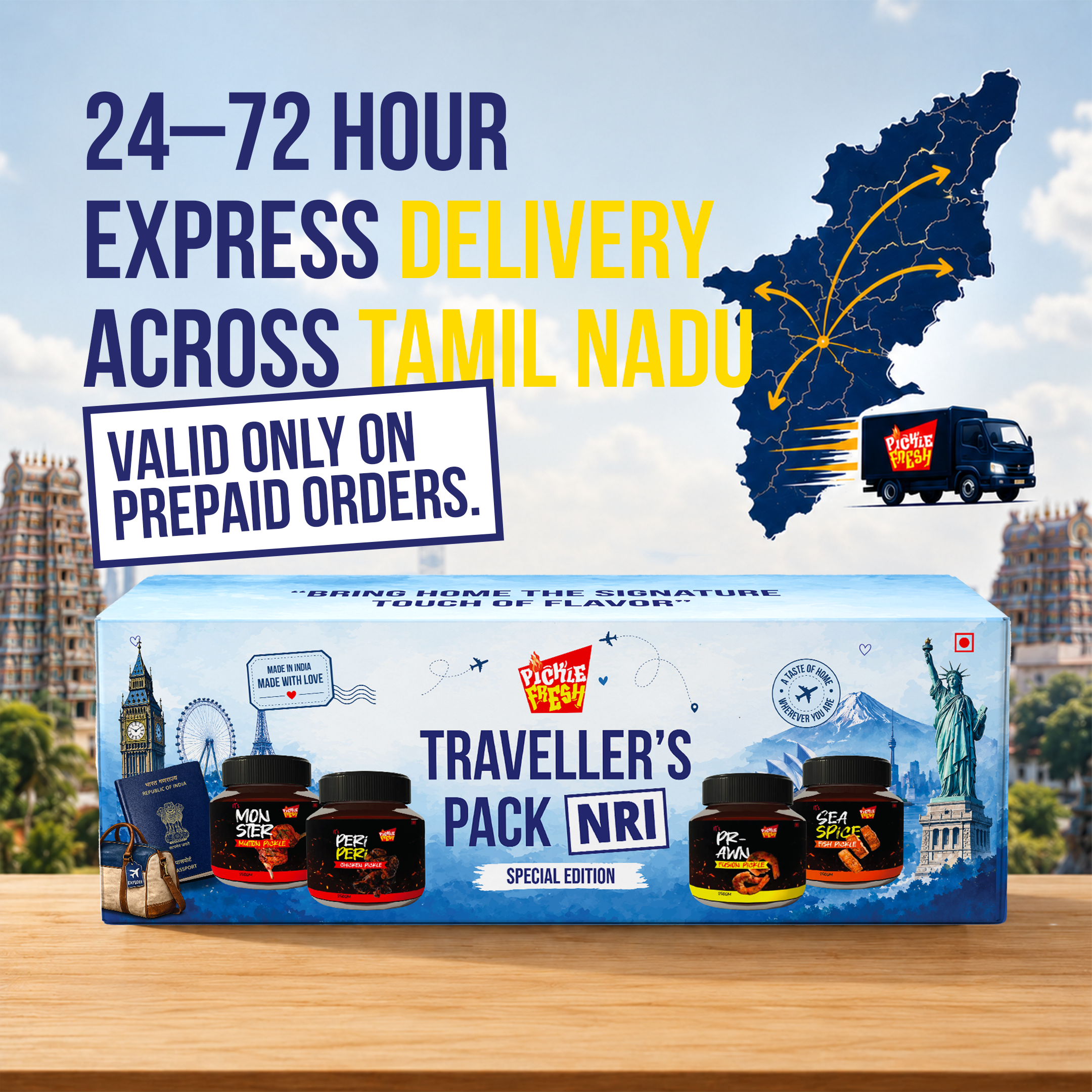 Combo of Chicken,Fish,Prawn,Mutton non veg pickle - Traveller's Pack